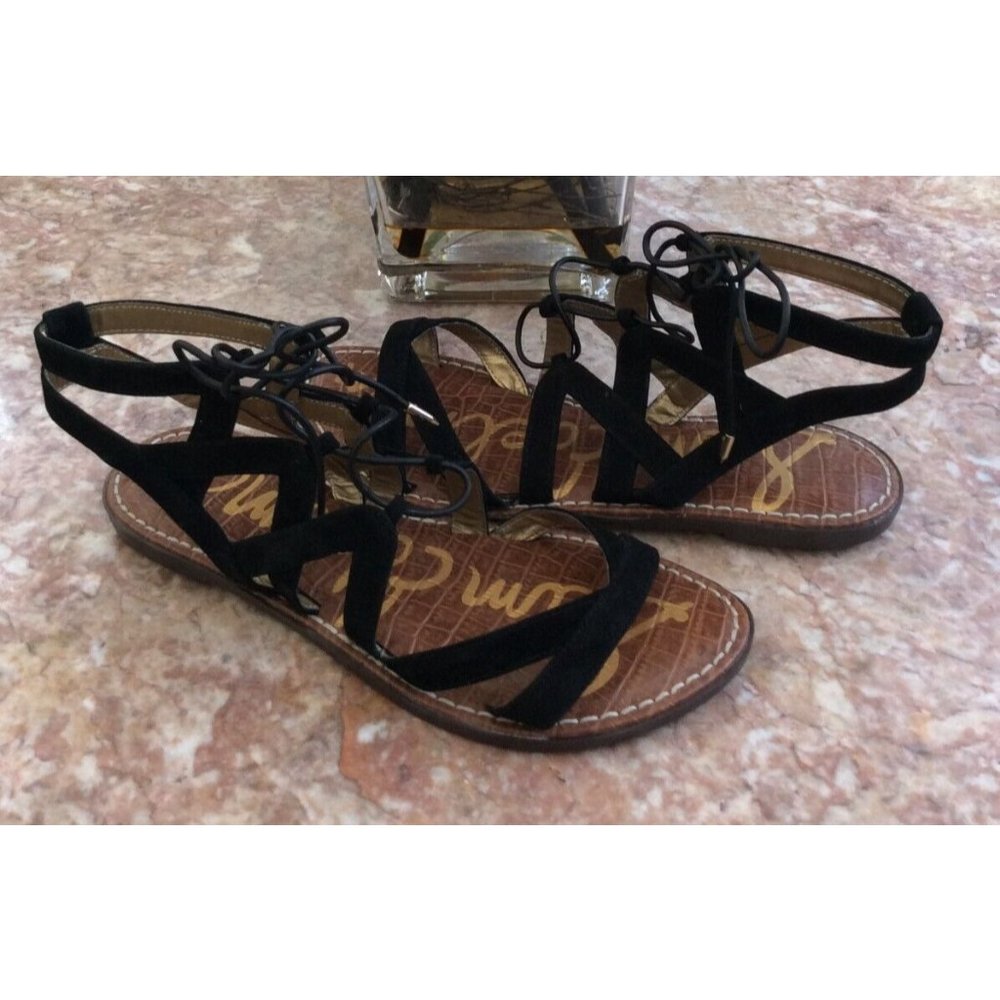 New Sam Edelman Gemma Women's Black Suede Lace Up Gladiator Sandal Sz 7.5M, $100